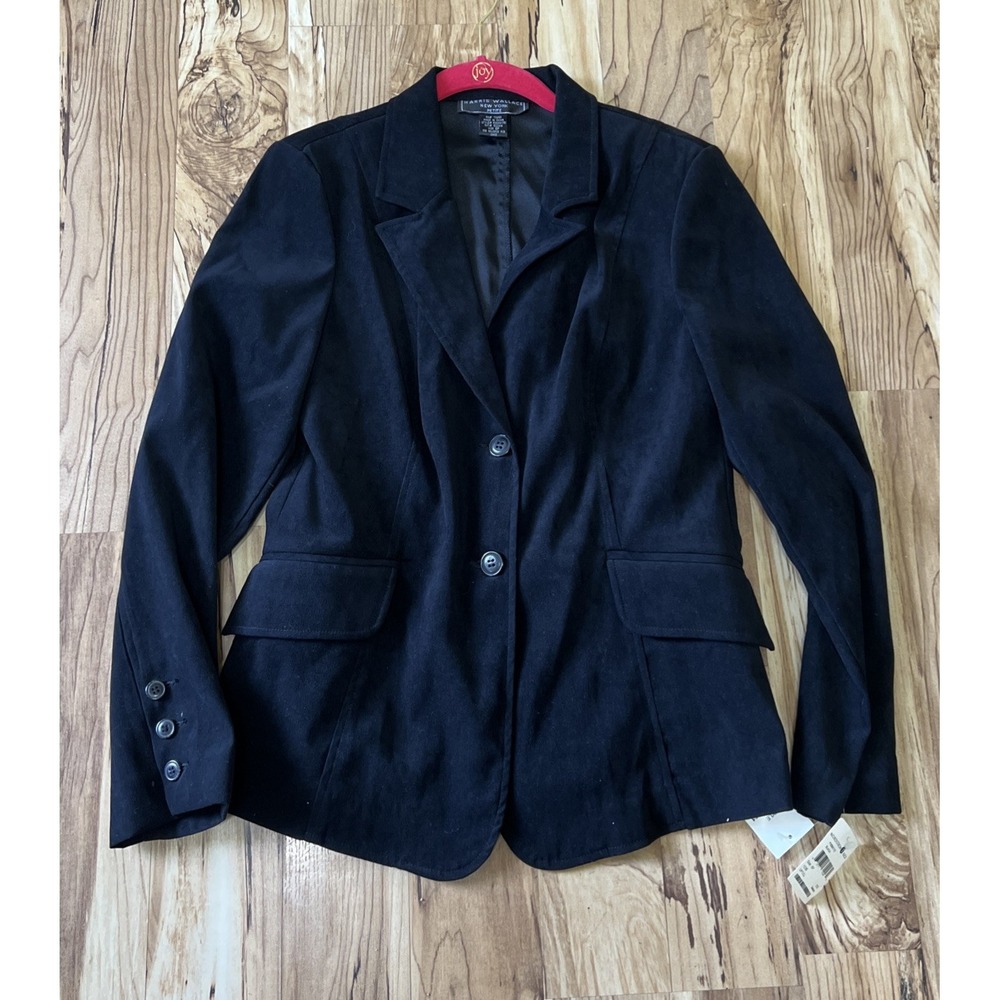 Harris Wallace  New‎ York Black  Blazer Button Down Velvet Velour Small 6P NWT